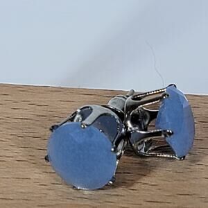 Silver Tone Blue Stone Stud Earrings with Prong Setting - Elegant Jewelry